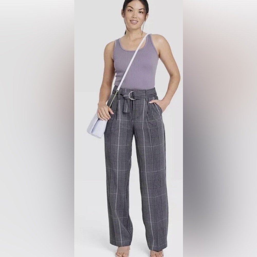 a new day Women's Black Plaid Wide Leg Pants